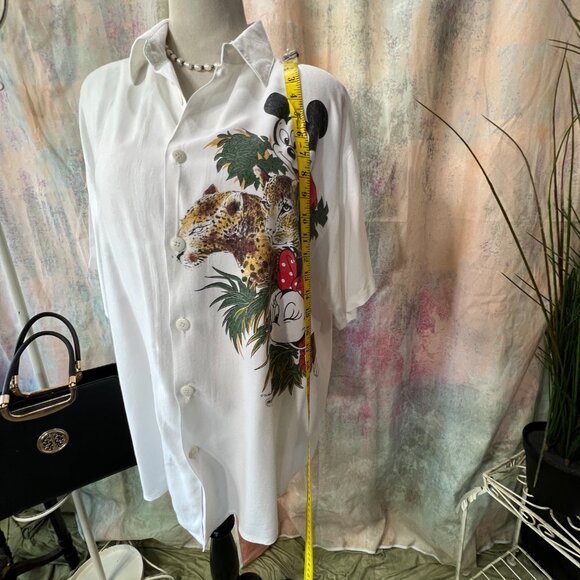 Vintageπ Disney Design Mickey Short Sleeves Cotton Blend Button Down Blouse - Picture 7 of 12